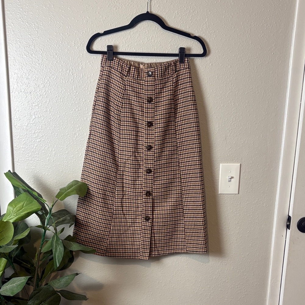 Modcloth Brown Checkered Midi Skirt